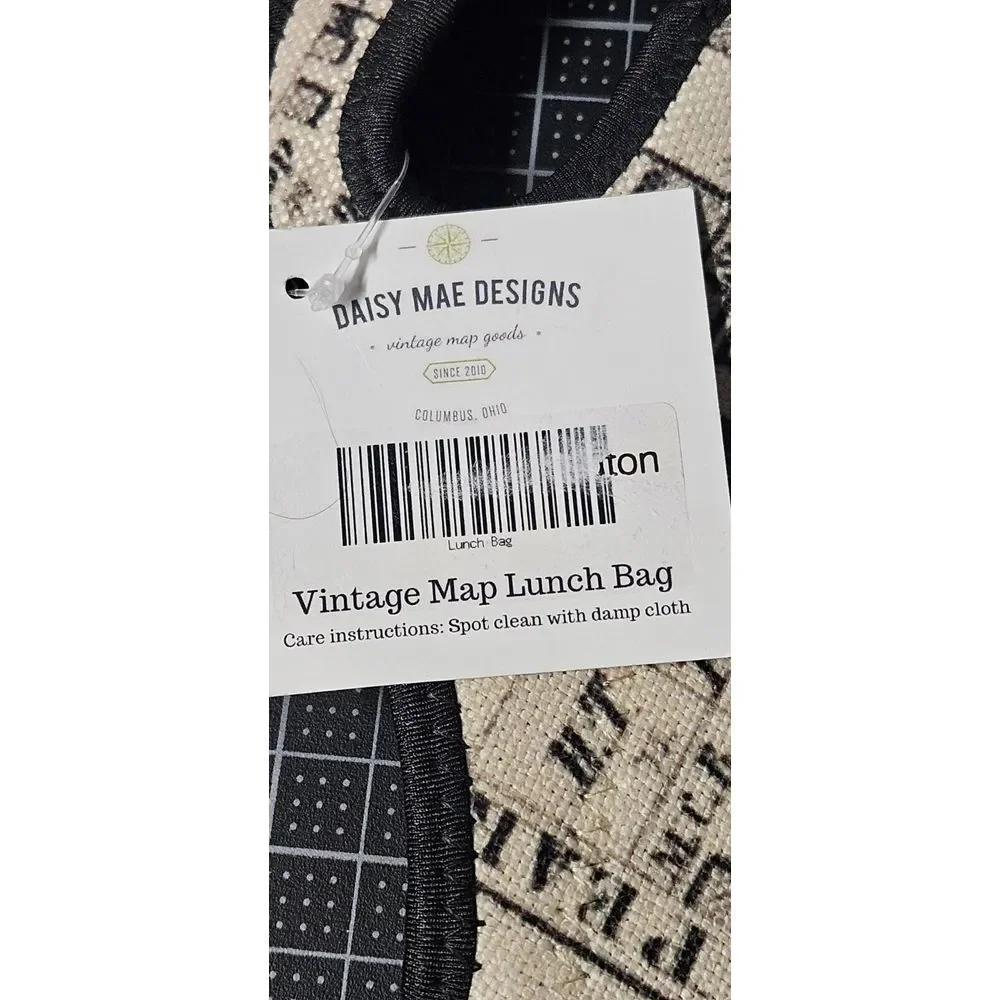 NWT Daisy Mae designs Vintage map Lunch bag Neoprene+Polycotton‎ w/zipper